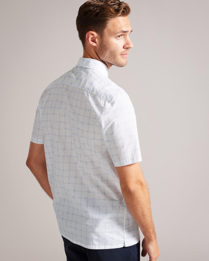 Chemises Ted Baker Short Sleeve Rope Print Check Blanche Homme | QRM-45980395